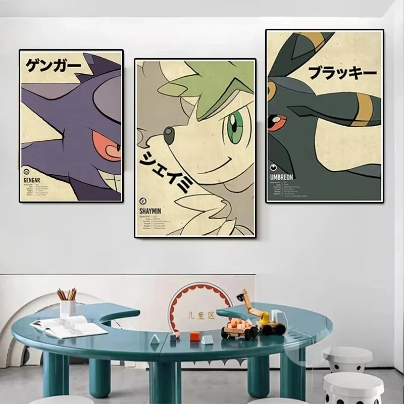 Abstract Pokemon Eeveelutions Poster Eevee Umbreon Leafeon Canvas Painting Japanese Anime Wall Art Prints Living Room