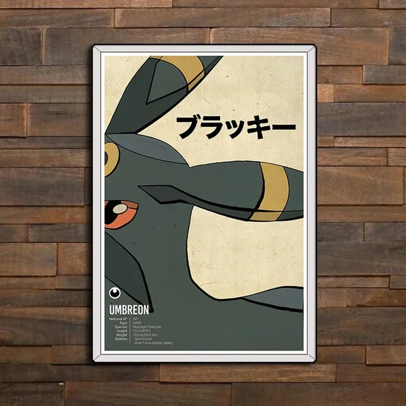 Abstract Pokemon Eeveelutions Poster Eevee Umbreon Leafeon Canvas Painting Japanese Anime Wall Art Prints Living Room
