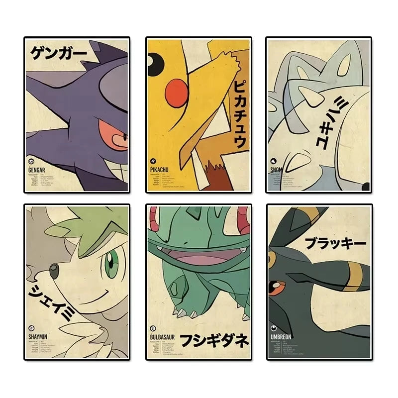 Abstract Pokemon Eeveelutions Poster Eevee Umbreon Leafeon Canvas Painting Japanese Anime Wall Art Prints Living Room