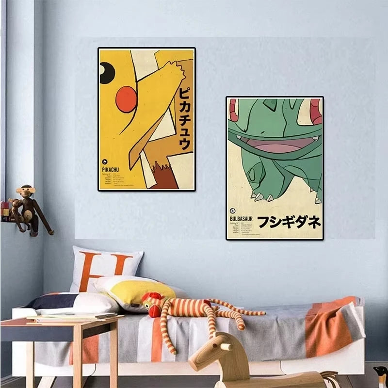 Abstract Pokemon Eeveelutions Poster Eevee Umbreon Leafeon Canvas Painting Japanese Anime Wall Art Prints Living Room