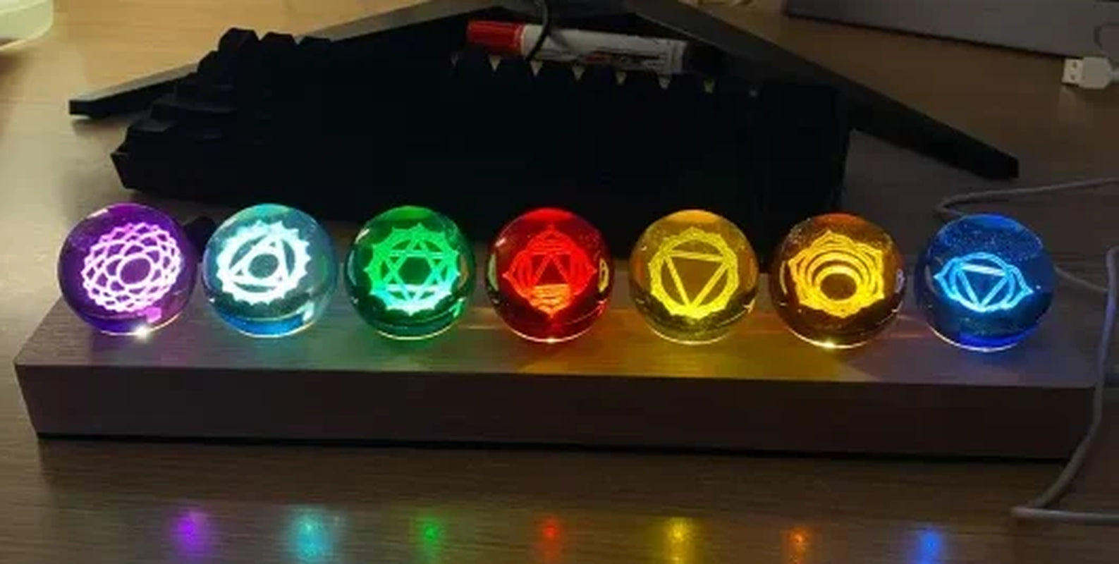 3D Carved Seven Elements Crystal Ball Set Light 