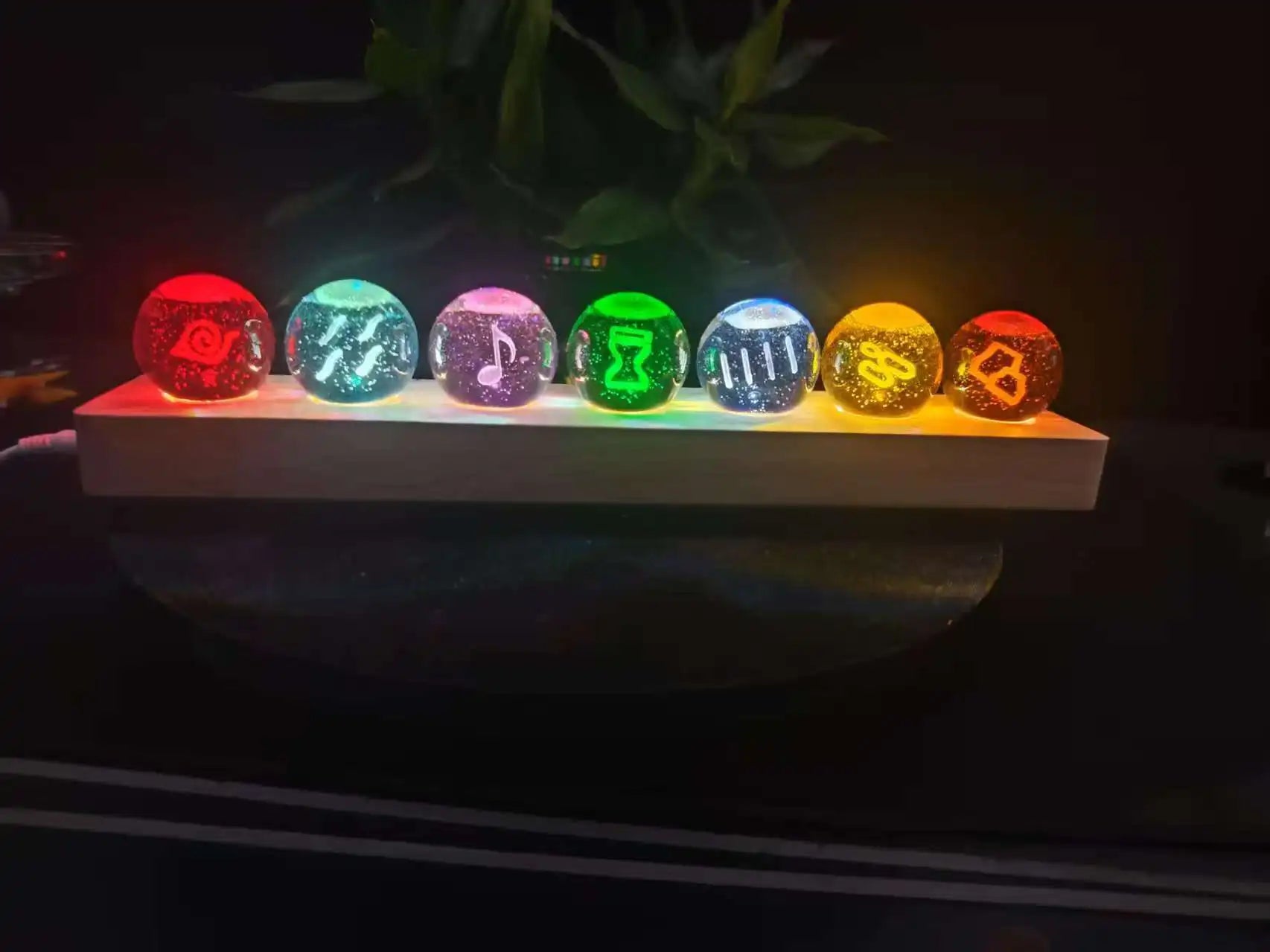 3D Carved Seven Elements Crystal Ball Set Light 