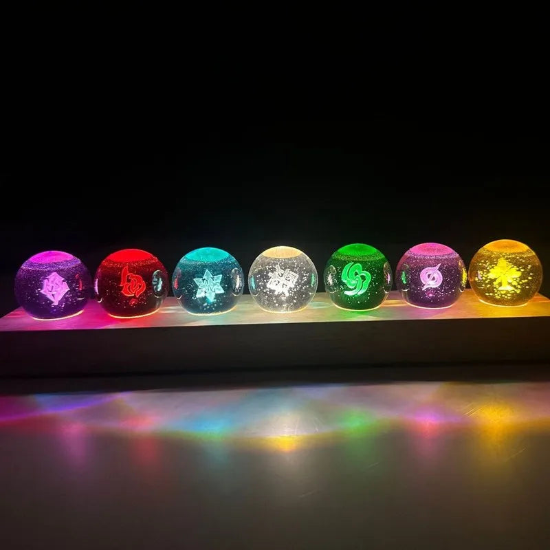 3D Carved Seven Elements Crystal Ball Set Light 