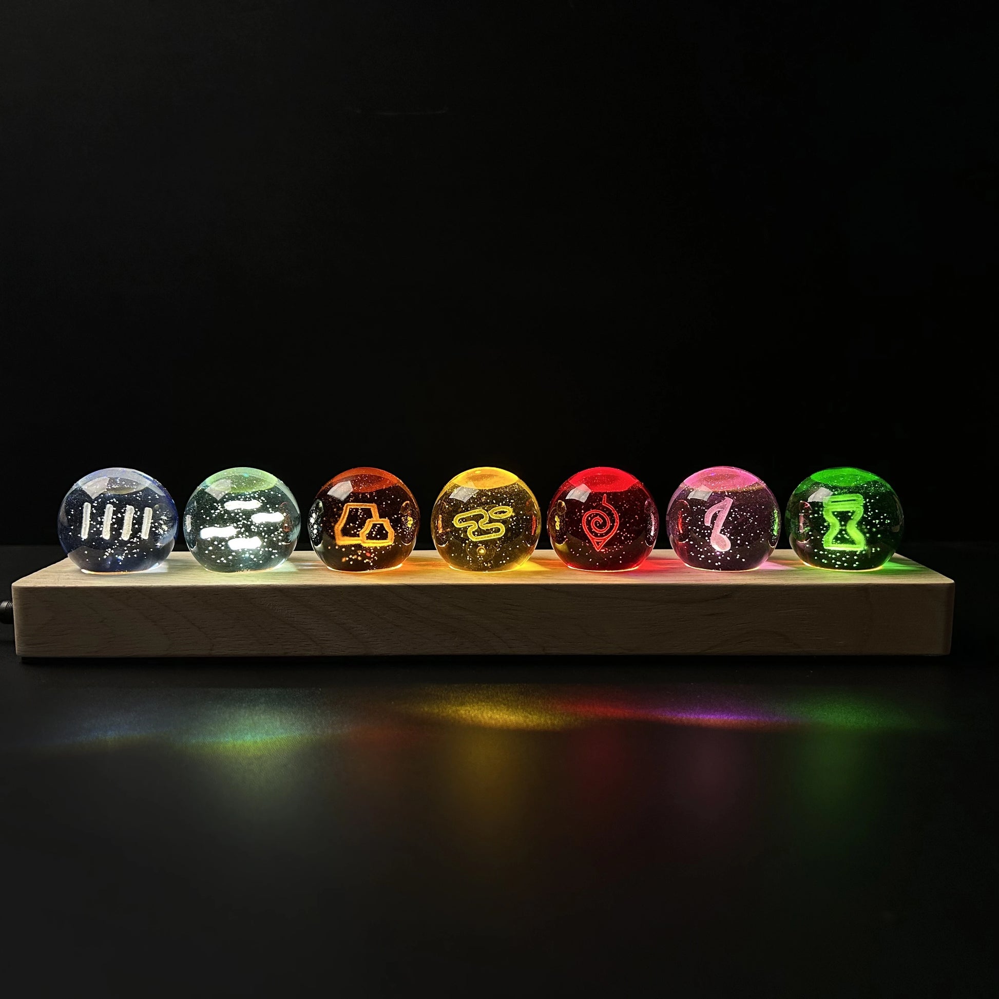 3D Carved Seven Elements Crystal Ball Set Light 
