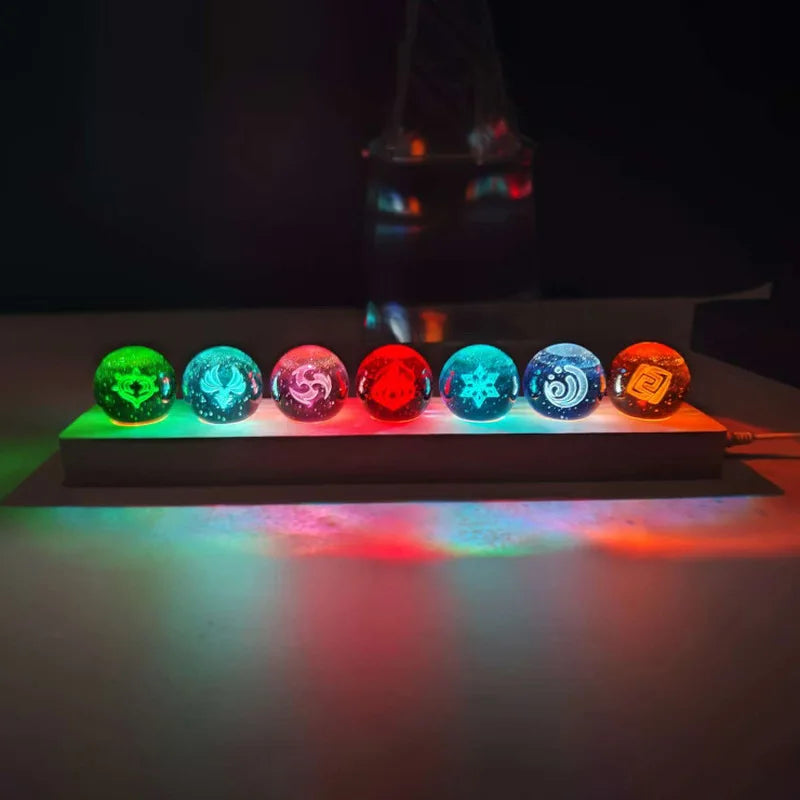 3D Carved Seven Elements Crystal Ball Set Light 